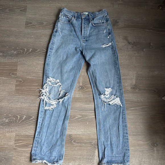 AGOLDE 90's Mid Rise Loose Fit Cotton Ripped Leg Jeans size 23 - Picture 2 of 12